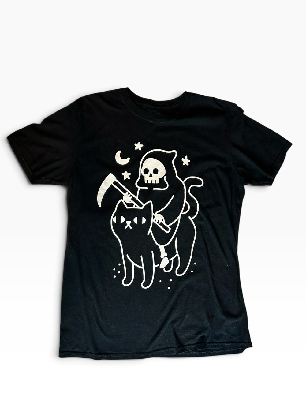 Black Matter Grim Reapurr Death Rides a Black Cat Graphic Tee Large Gothic